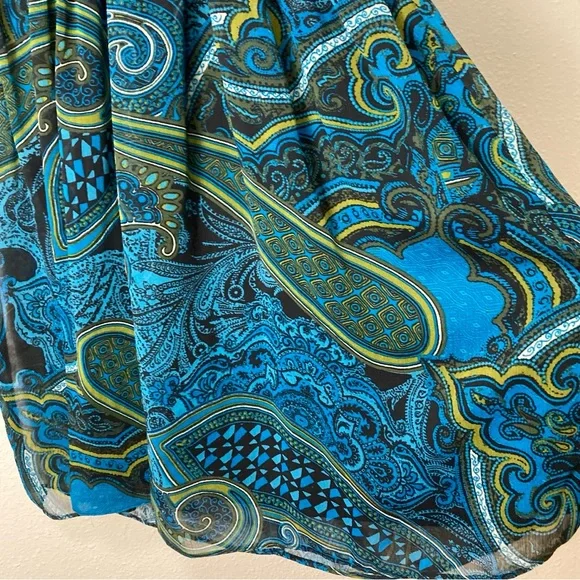 Studio I Paisley Midi Dress Blue  Green Sleeveless Empire Waist Pleated Sz 8 - Picture 5 of 16
